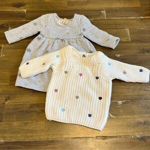 Peek Little Peanut Bundle Heart Knit Sweater Snowflake Dress small XS 3 months